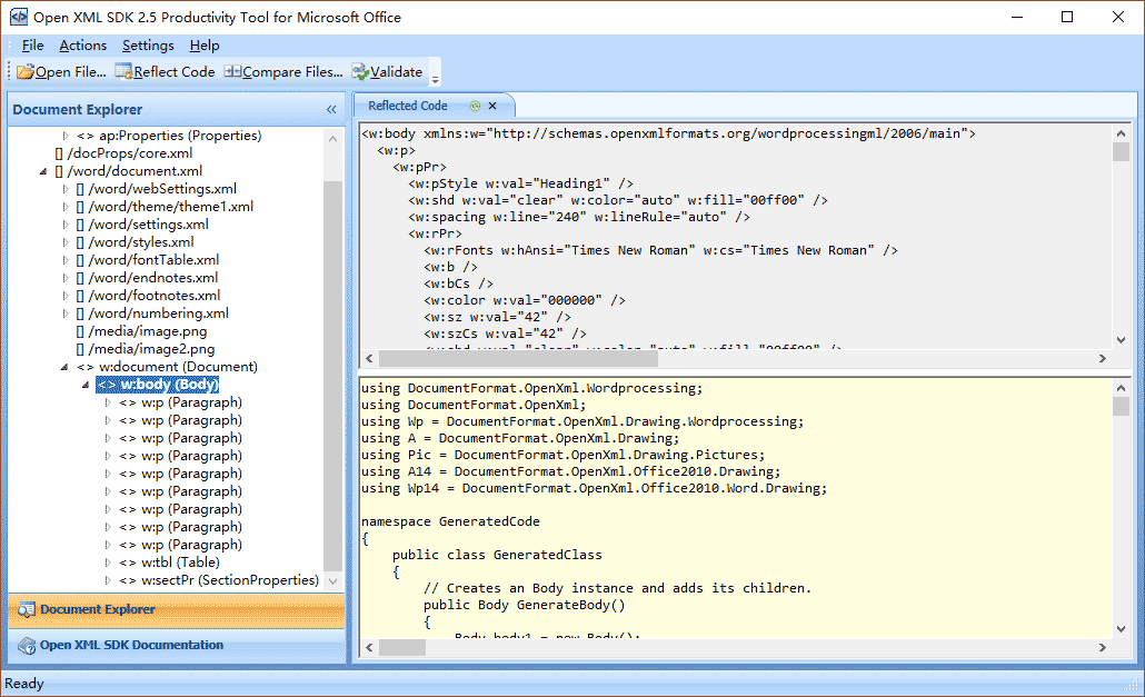 Open XML SDK Productivity Tool